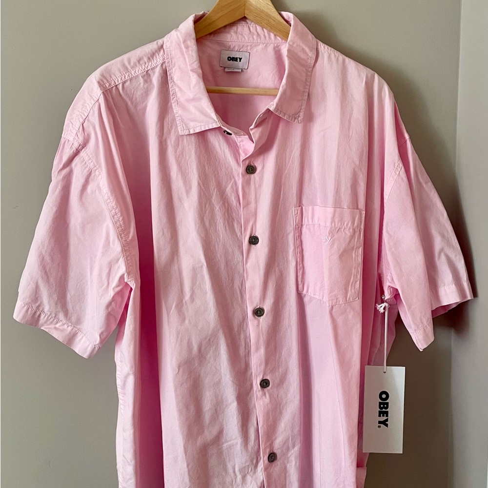 Obey Light Pink Casual Button Down Shirt